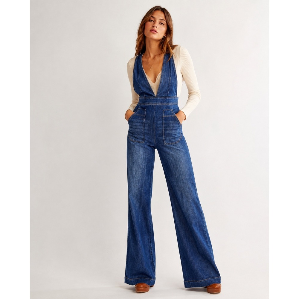 Dollhouse Denim Overalls Womens 3 Blue Excellent Wide Leg High Waist Stretch